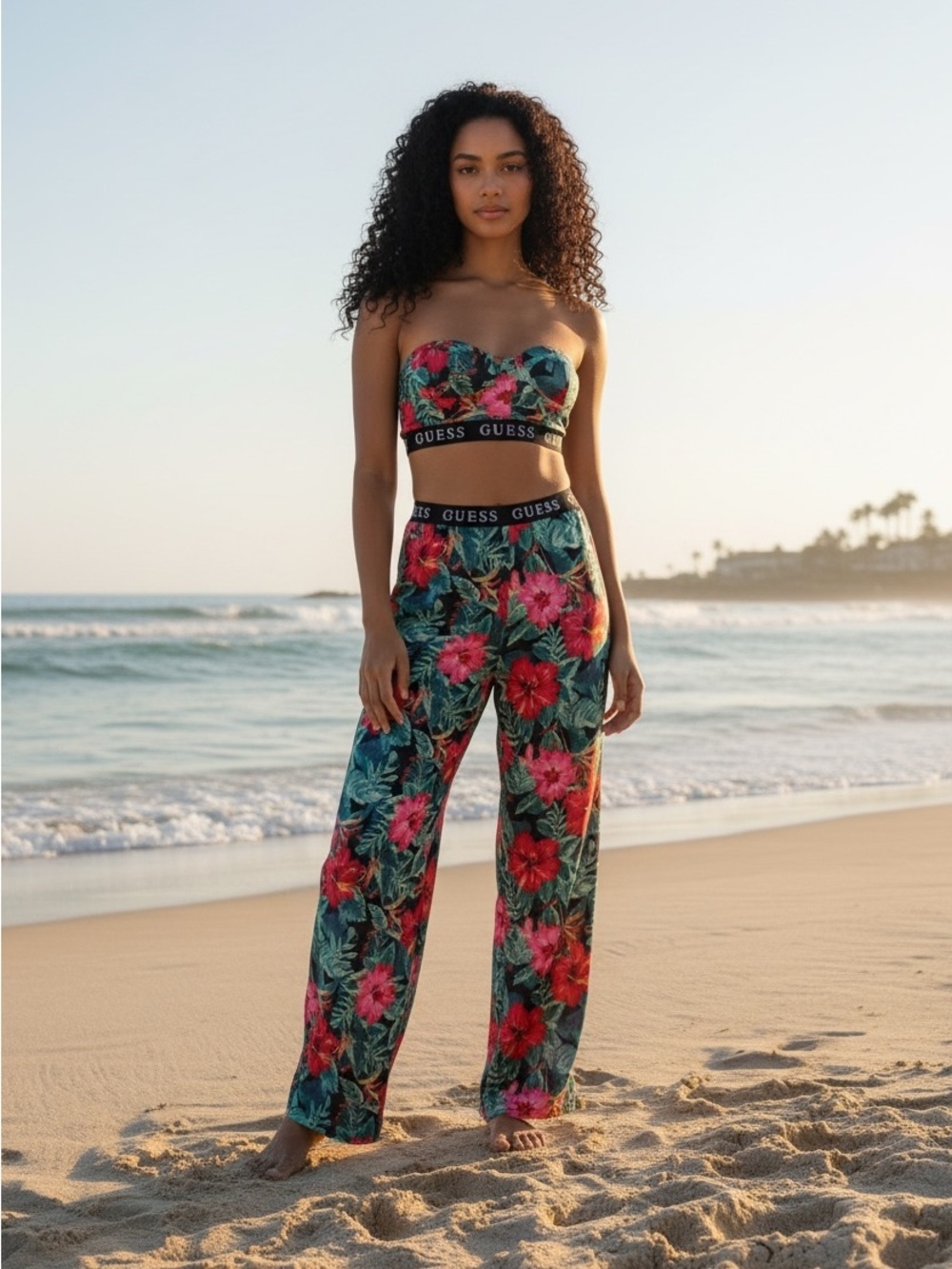 Guess Floral Swim Coverup Set - Red and Green